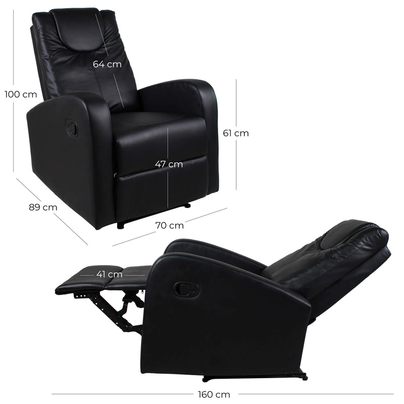 Poltrona Relax Manuale Reclinabile in Similpelle Vandi Nera