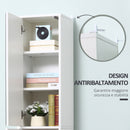 Mobile a Colonna Bagno 32x28x162 cm con Anta Superiore a Specchio Rivestimento in Melamina Bianco  