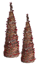 Set 2 Alberi di Natale Luminosi 50/80 LED in Vimini H60cm Marrone e Rosso