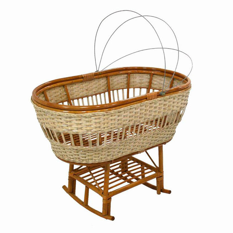 Culla in Rattan con Dondolo e Ruote 100x58cm Morgana Naturale e Miele