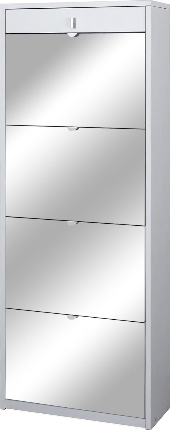 acquista Meuble à Chaussures 4 Portes avec Miroir 1 Tiroir 63x164x29 cm Blanc Flammé