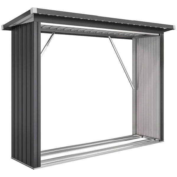 Capanno Portalegna Legnaia da Esterno 213x66.5x150 cm Base Rialzata e Tetto Inclinato in Acciaio Grigio Scuro online