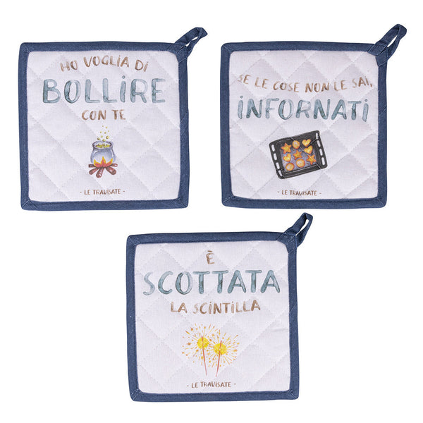 sconto Lot de 3 Maniques 20x20 cm en Coton VdE Tivoli 1996 Le Travisate Blanc