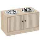 Portaciotole per Cani 60x30x35,5 cm con 2 Ciotole da 2L in Acciaio Inox e Armadietto Inferiore in Legno Rovere      