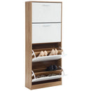 Scarpiera Salvaspazio 4 Ante a Ribalta 63x24x155h cm in Melaminico Venato a Rilievo Rovere e Bianco