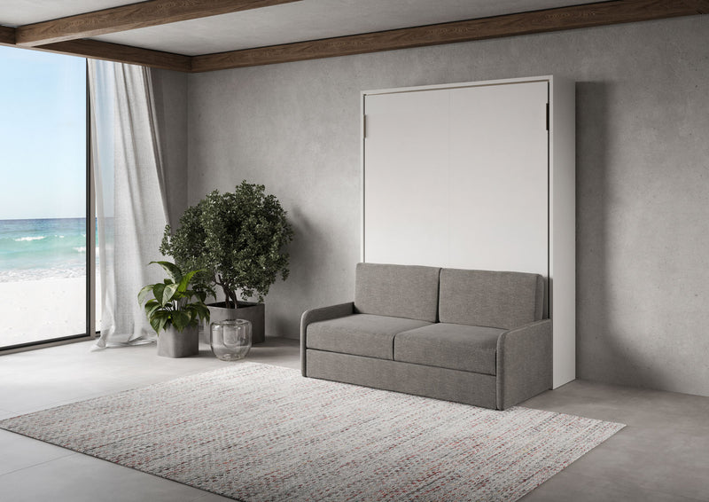 Letto Matrimoniale A Scomparsa 160 Versia Con Divano Bianco      