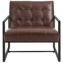 Poltrona Trapuntata a Bottoni Imbottita 62x74x78 cm in Metallo e Similpelle Marrone