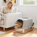 Lettiera per Gatti Chiusa 60,4x40,4x41,8 cm con Coperchio 2 Ingressi Paletta e Sacchetto Deodorante in Acciaio Inox e PP Grigio Chiaro      