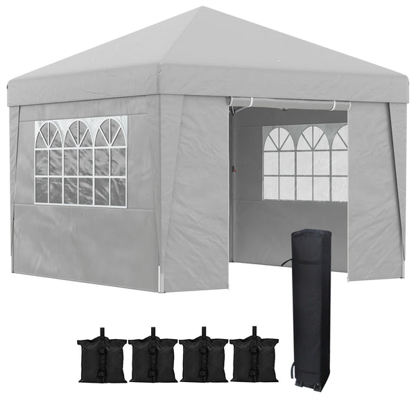 online Gazebo da Giardino 300x300 cm Pieghevole ad Altezza Regolabile con Finestrelle in Acciaio e Tessuto Oxford Grigio Chiaro