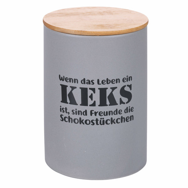 acquista Pot Biscuit avec Écriture Ø12,5x18,5 cm en Dolomite avec Couvercle en Bambou Villa d'Este Home Tivoli