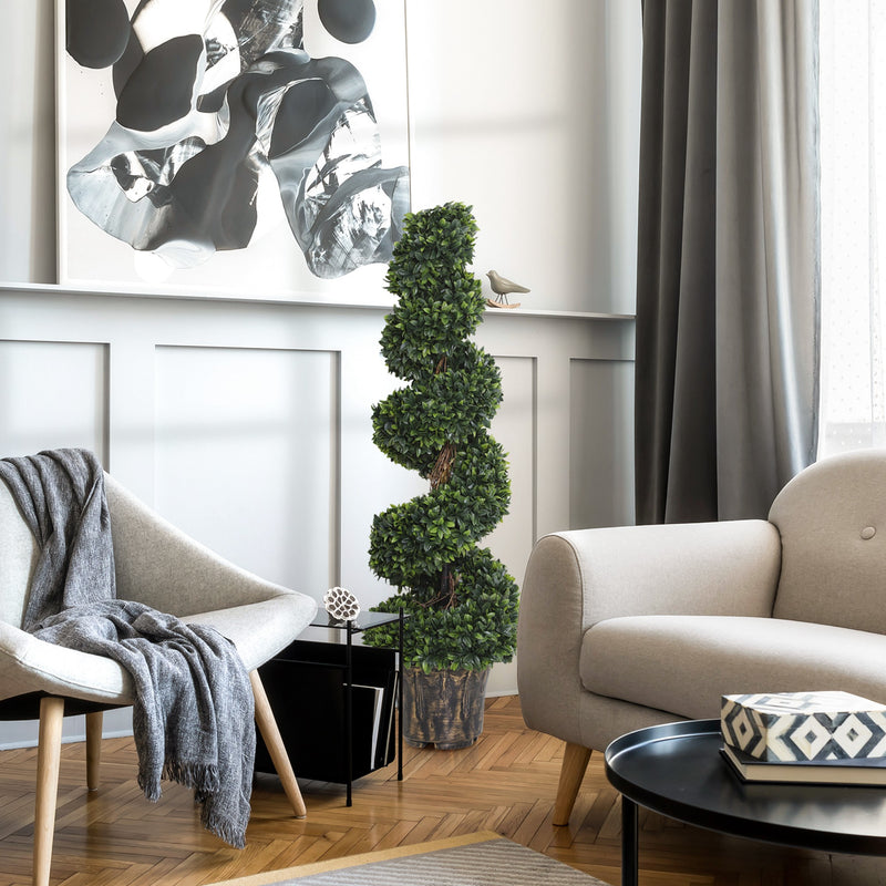 Set 2 Piante Artificiali di Bosso Ø32x120 cm a Spirale per Interni ed Esterni con Vaso Verde      