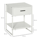 Comodino 1 Cassetto 1 Ripiano 45x40x60 cm in Acciaio e Truciolato Bianco