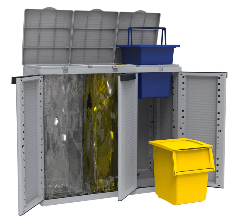 Armadio Per Raccolta Differenziata 102x39x88,7 cm 3 Ante in Polipropilene Ecocab Grigio