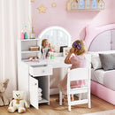 Set Toeletta Trucco per Bambine 88,6x38,8x96,9 cm con Specchio Sedia Luce LED Armadietto Scaffali e Libreria in MDF Bianco      