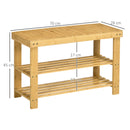 Panca Scarpiera 70x28x45 cm con 2 Ripiani a Doghe e Seduta in Bambù   