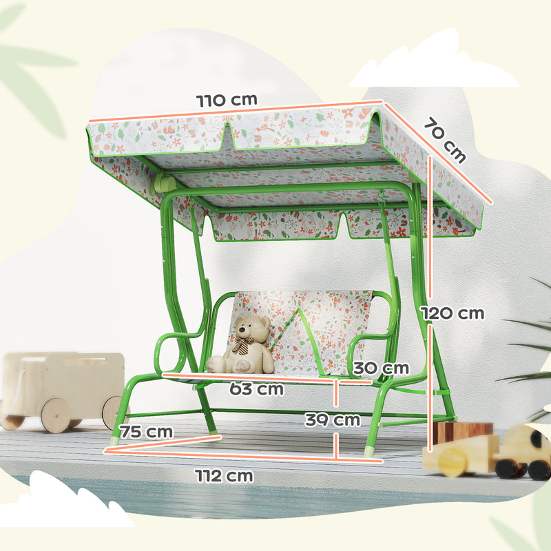 Dondolo per Bambini da Giardino a 2 Posti 112x75x120 cm a 2 Posti con Cinture di Sicurezza Verde   