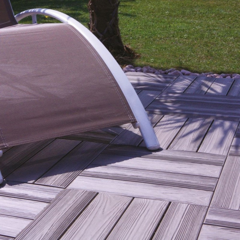 Set 14 Piastrelle Autobloccanti in Plastica Effetto Legno 37,7 x 18,6 cm da Interno o Esterno 