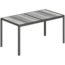 Tavolo da Giardino 4-6 Persone 150x80x74 cm con Piano Effetto Legno in Acciaio e Plastica Grigio e Nero      