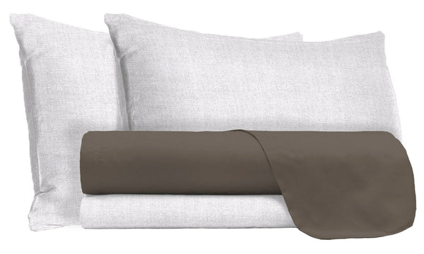 Ensemble de draps et taies d'oreiller en coton marron différentes tailles sconto