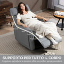 Poltrona Relax Reclinabile Manualmente con Poggiapiedi in Tessuto Effetto Pelle e Base Girevole Grigio      