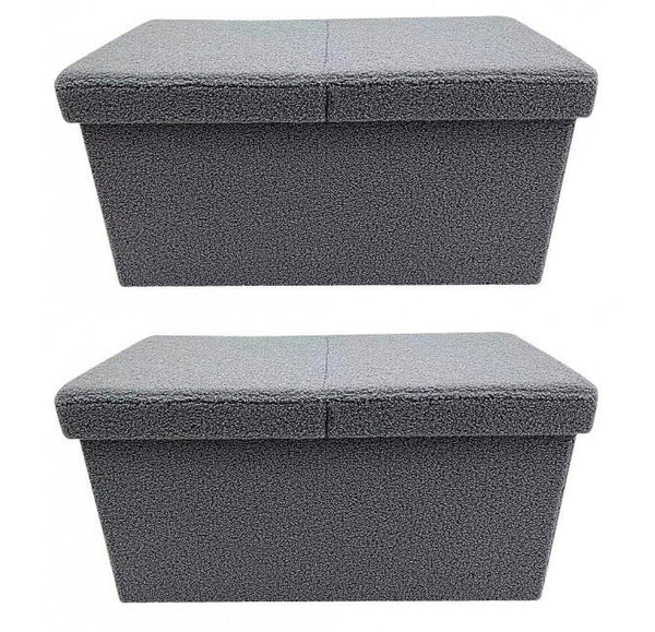 Lot de 2 Poufs de Rangement Joris 76x38x38 cm en Bouclè Gris acquista