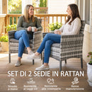 Set di 2 Sedie da Giardino con Cuscini e Braccioli in Rattan Grigio      