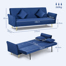 Divano Letto Singolo Clic Clac con Schienale Regolabile 215x83x87 cm in Tessuto Effetto Velluto con 2 Cuscini Blu 