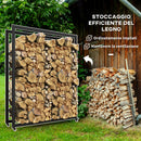 Portalegna per Camino da Interno o Esterno con Ruote 120x32x151 cm in Acciaio Nero