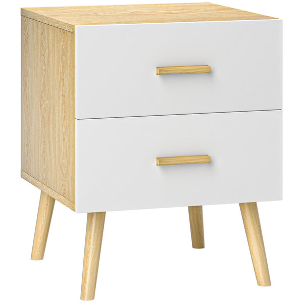 acquista Comodino in Stile Scandinavo 40x40x50 cm con 2 Cassetti in Legno Bianco