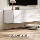 Mobile Sospeso con Armadietti con Ante a Ribalta 140x33x29,8 cm in Truciolare Bianco Lucido   