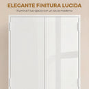Mobile Bagno Alto Slim 60x30x170 cm con Cassetti e Ripiani in MDF e Acciaio Bianco Lucido      