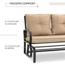 Panchina Dondolo da Giardino 2 Posti 122x70x87 cm in Acciaio e Ghisa con Cuscini Cachi