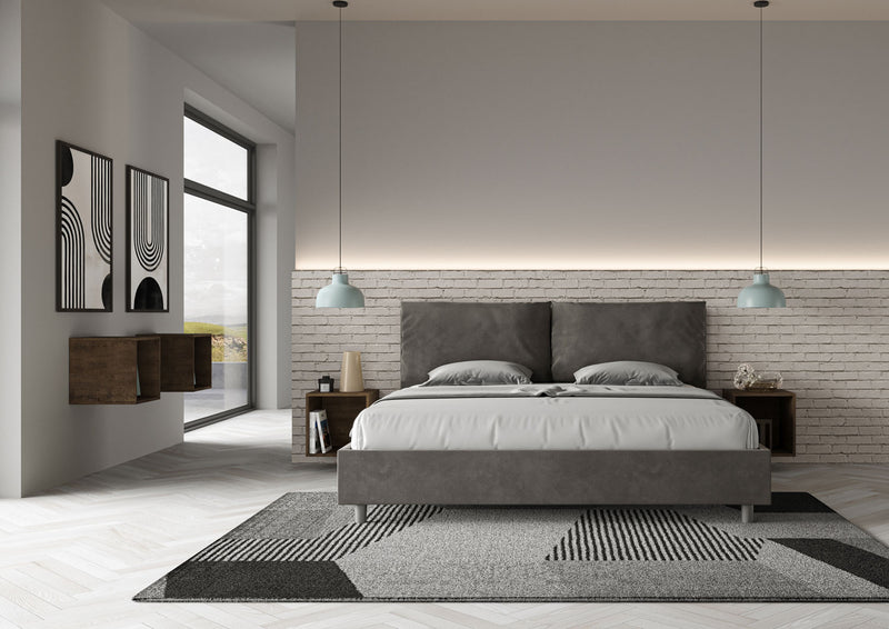 Letto Matrimoniale Imbottito in Microfibra Antea Large Grigio Varie Misure