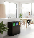 Pattumiera Sistema di Raccolta Rifiuti 90x30xh80 cm In Acciaio Verniciato 3 Scomparti Nero