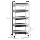 Carrello da Cucina Salvaspazio a 5 Livelli con Cestini a Rete 45x26,5x106 cm in Acciaio Nero