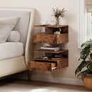Set di 2 Comodini Sospesi 35x32x22,5 cm con Cassetto e Mensola Aperta Rivestimento in Melamina Marrone Rustico      