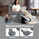 Poltrona Relax Reclinabile Manualmente con Poggiapiedi in Tessuto Effetto Pelle e Base Girevole Grigio      
