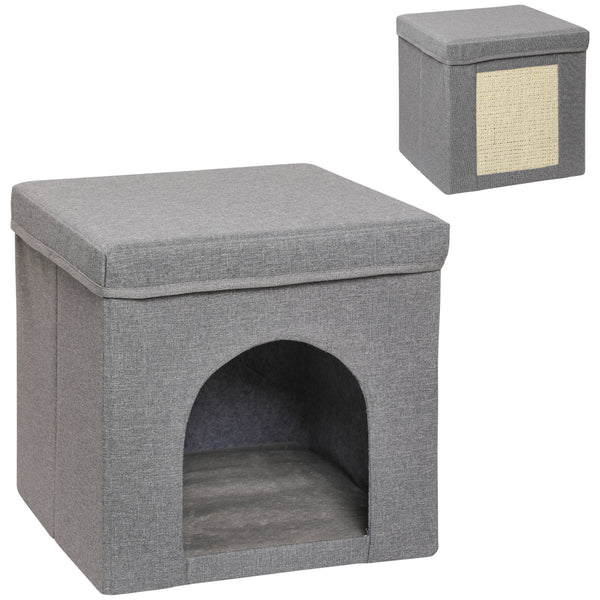 Cuccia per Gatti Pieghevole a Cubo con Cuscino e Tiragraffi 36.5x36.5x36.5 cm Grigio online