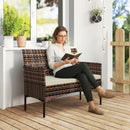Divano da Giardino 2 Posti 115x63x85 cm con Cuscini e Tappetini Antiscivolo in Rattan e Acciaio Beige      