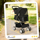 Passeggino per Cani Pieghevole 77x44x102 cm con Cestino e Portabicchiere Peso Max. 10 kg Nero      