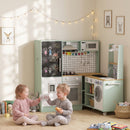 Cucina per Bambini 3-8 Anni 160x32x97,5 cm con Piano Girevole Fornelli Luci e Suoni Forno e Microonde in MDF e Legno di Pino Verde Chiaro      