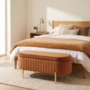 Panca Contenitore Ovale 72 L 107x42x45,5 cm con Coperchio Sollevabile in Velluto e Compensato Marrone      