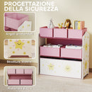 Scaffale Portagiochi 63x30x66 cm a 3 Livelli 6 Cesti in Tessuto Non Tessuto Rosa      