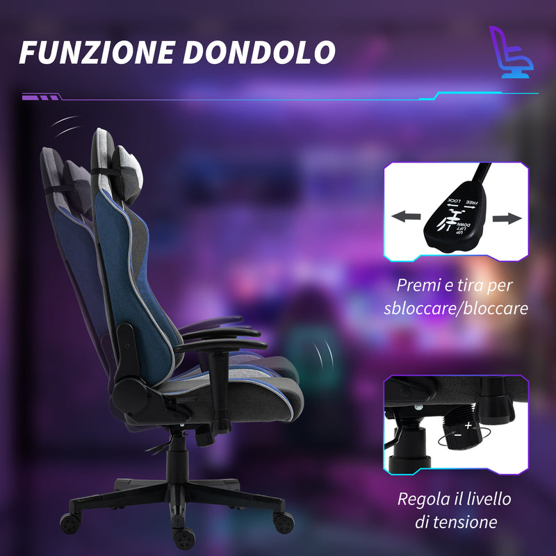 Sedia da Gaming 66x53x128-138 cm Reclinabile a 150°  Blu  