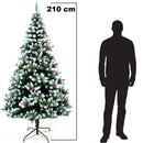 Albero di Natale Innevato Mingerl 210 cm 1288 Rami Super Folto con Pigne e Bacche Rosse in Metallo Verde      