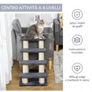 Scaletta per Cani e Gatti a 4 Gradini 60x40,5x59 cm con Rivestimento in Peluche e Pali Graffiatoio in Sisal Grigio      