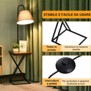 Lampada da Terra con Ripiano in Acciaio e Legno 36x36x165 cm 