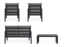 Set 4 Pezzi Salotto da Giardino con Divano 2 Poltrone e Tavolino in Alluminio e Spun Poly Hilde Antracite 