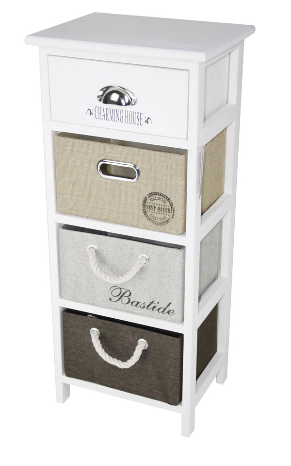 prezzo Commode 4 Tiroirs en Bois Massif 35x27x80 cm Fumer Zara Blanc