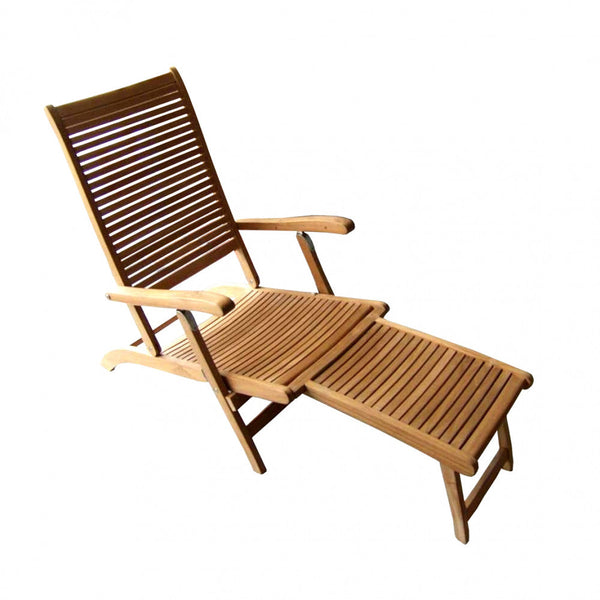 Transat de jardin 59x140x90 h cm en bois marron sconto
